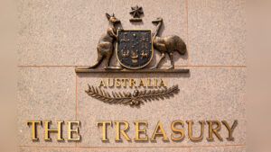 The Australian Coat of Arms, with the words The Treasury beneath them.