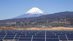 Mt. Fuji and solar panels in Japan