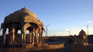 Bada Bagh, Jaisalmer, Rajasthan with three wind turbines in the background