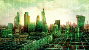 City of London against a green matrix