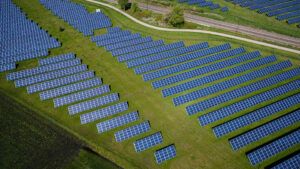 drone aerial view solar power energy